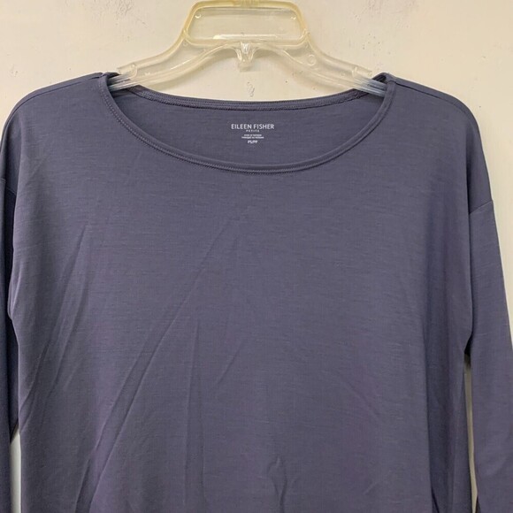 Eileen Fisher Womens Petite Size Small Purple Solid Tencel Jersey Jewel Neck Top - Picture 4 of 6